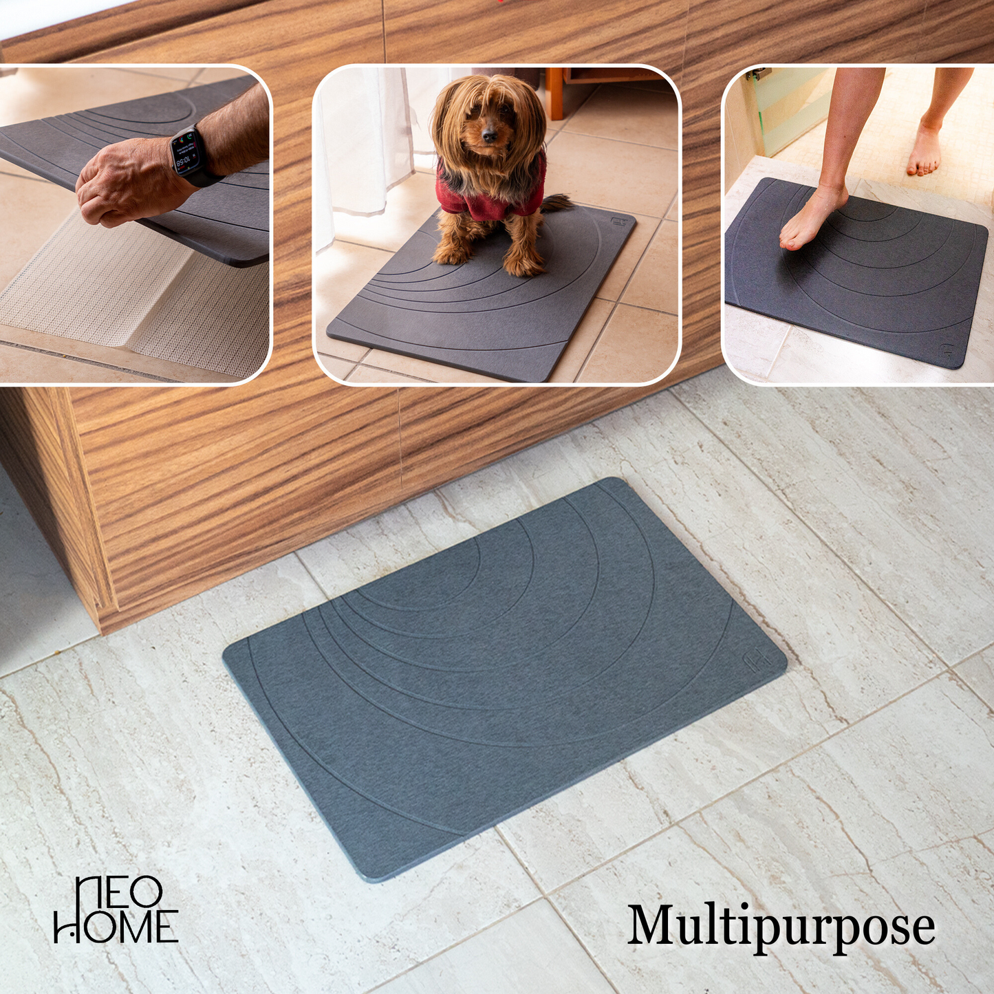 Diatomaceous Earth Stone Bath Mat - (Light Gray Greaves)