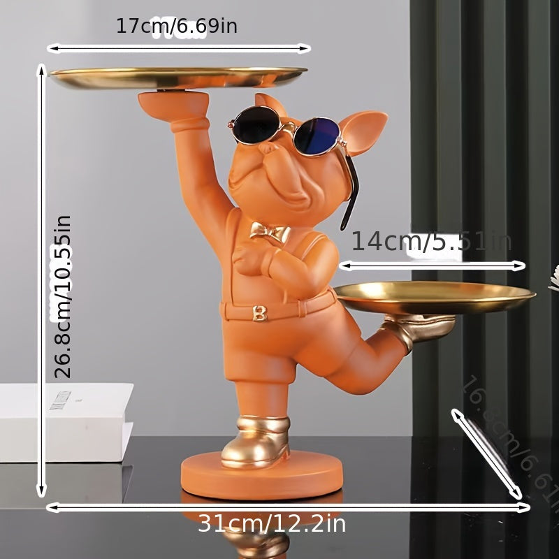 Figura de Bulldog con Bandeja - Perfecta para Llaves, Cartera, Joyería y Teléfonos | Sostiene Frutas y Bocadillos | Regalo Ideal de Decoración para el Hogar