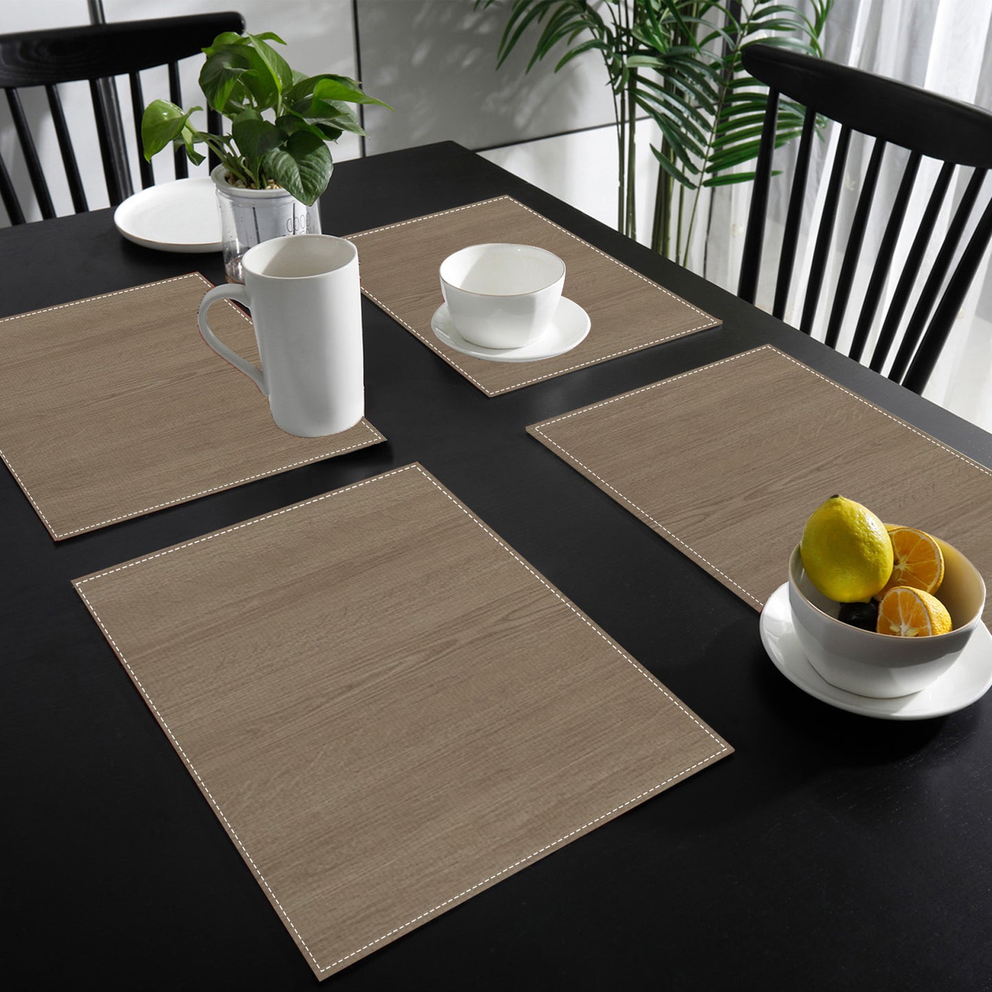 Set de 4 Manteles Individuales de Lino, Diseño Elegante, Antideslizantes y Resistentes al Calor, Ideales para Comidas Festivas y Decoración de Mesa