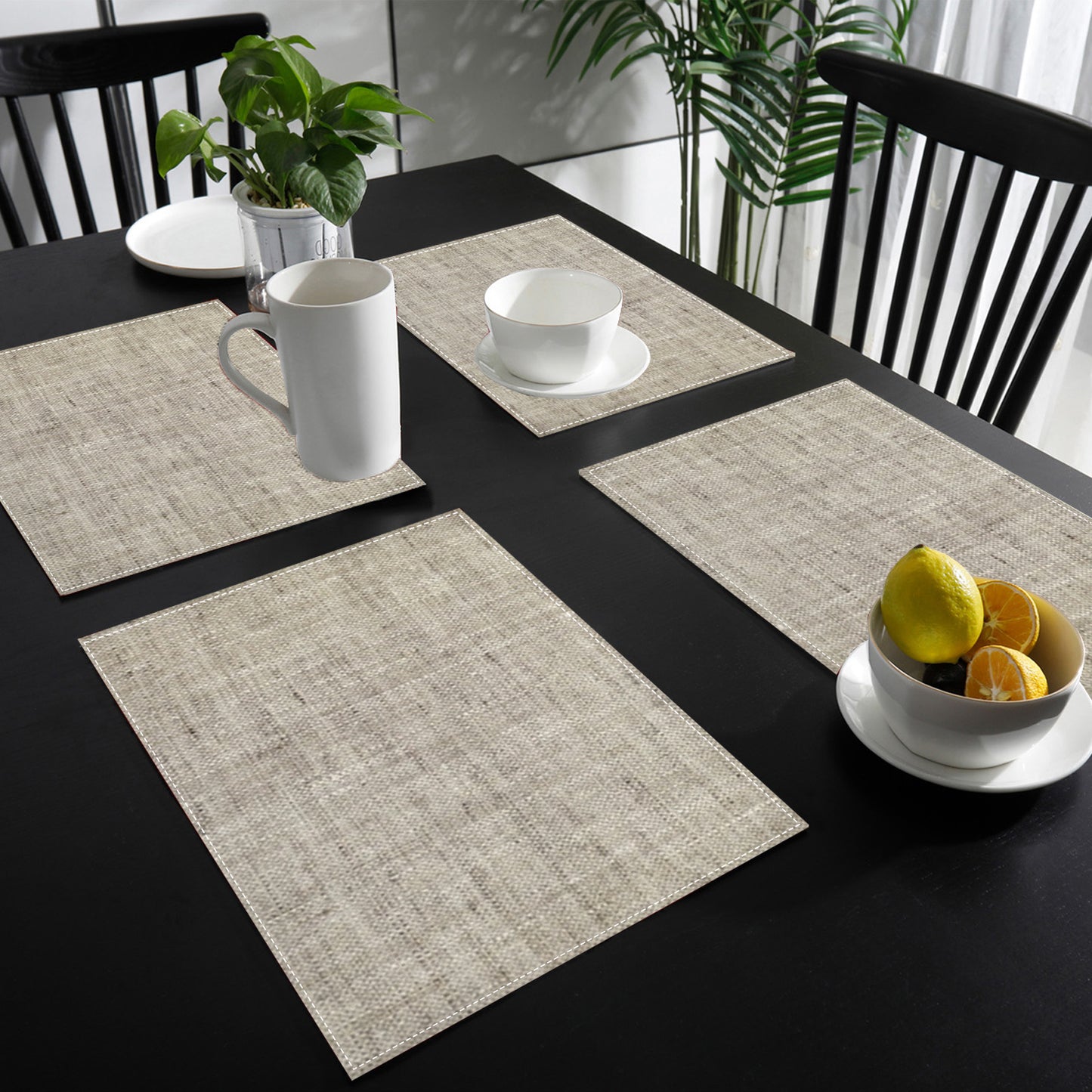 Set de 4 Manteles Individuales de Lino, Diseño Elegante, Antideslizantes y Resistentes al Calor, Ideales para Comidas Festivas y Decoración de Mesa