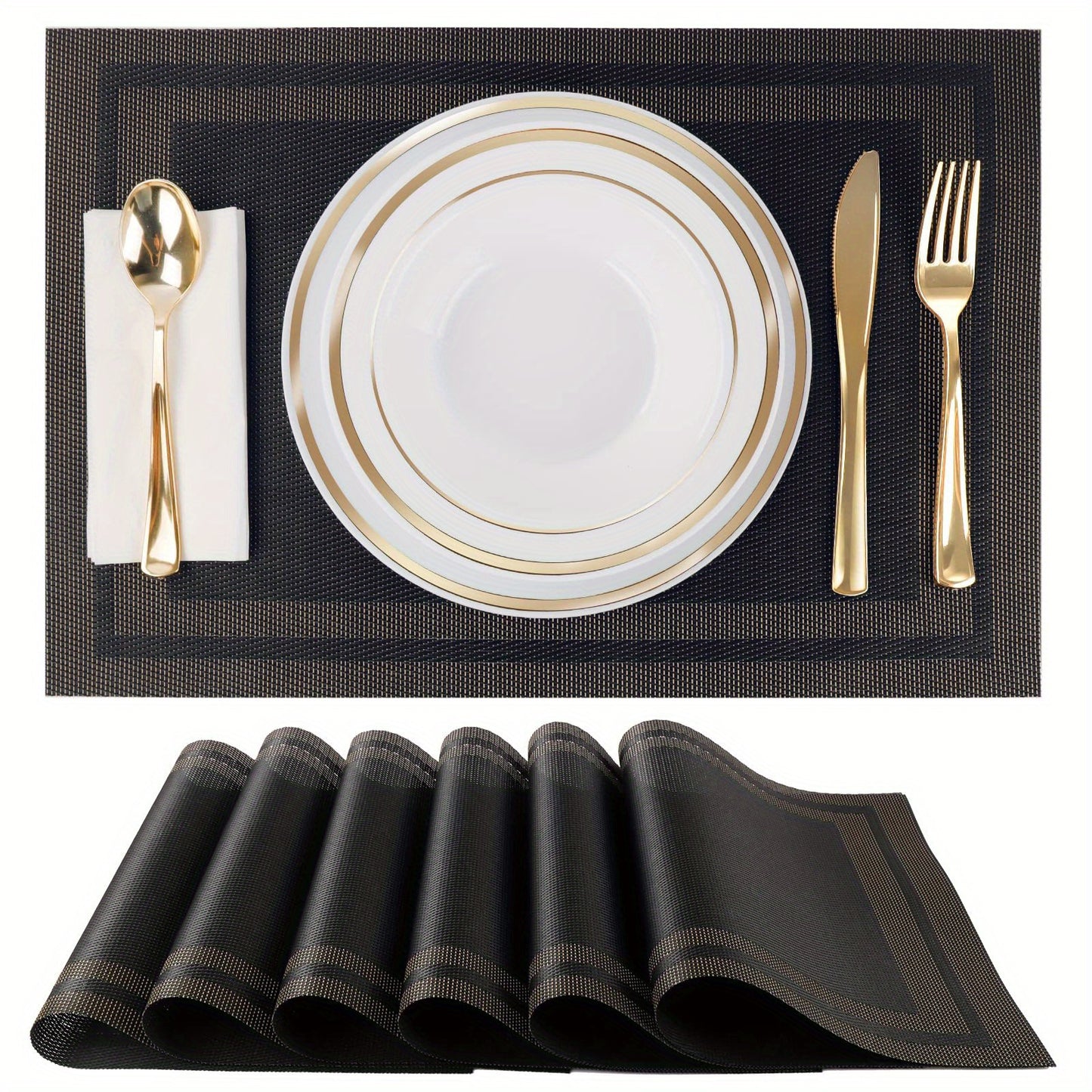 Set de 6 Manteles Individuales Rectangulares PVC - Impermeables, Resistentes al Calor, Ideales para Decoración de Mesa y Hogar