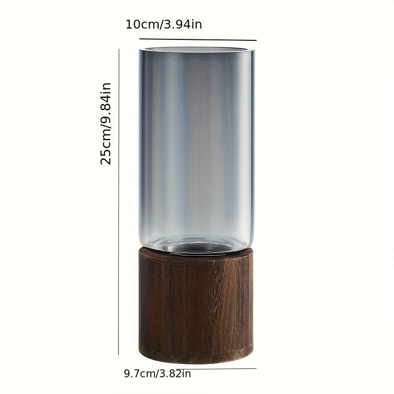 Jarrón de Vidrio Elegante con Base de Madera - Perfecto para Decoración de Sala y Comedor, Regalo Ideal para Amigos y Familia