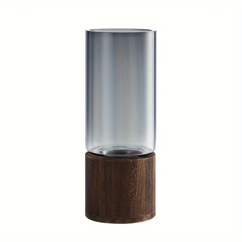 Jarrón de Vidrio Elegante con Base de Madera - Perfecto para Decoración de Sala y Comedor, Regalo Ideal para Amigos y Familia