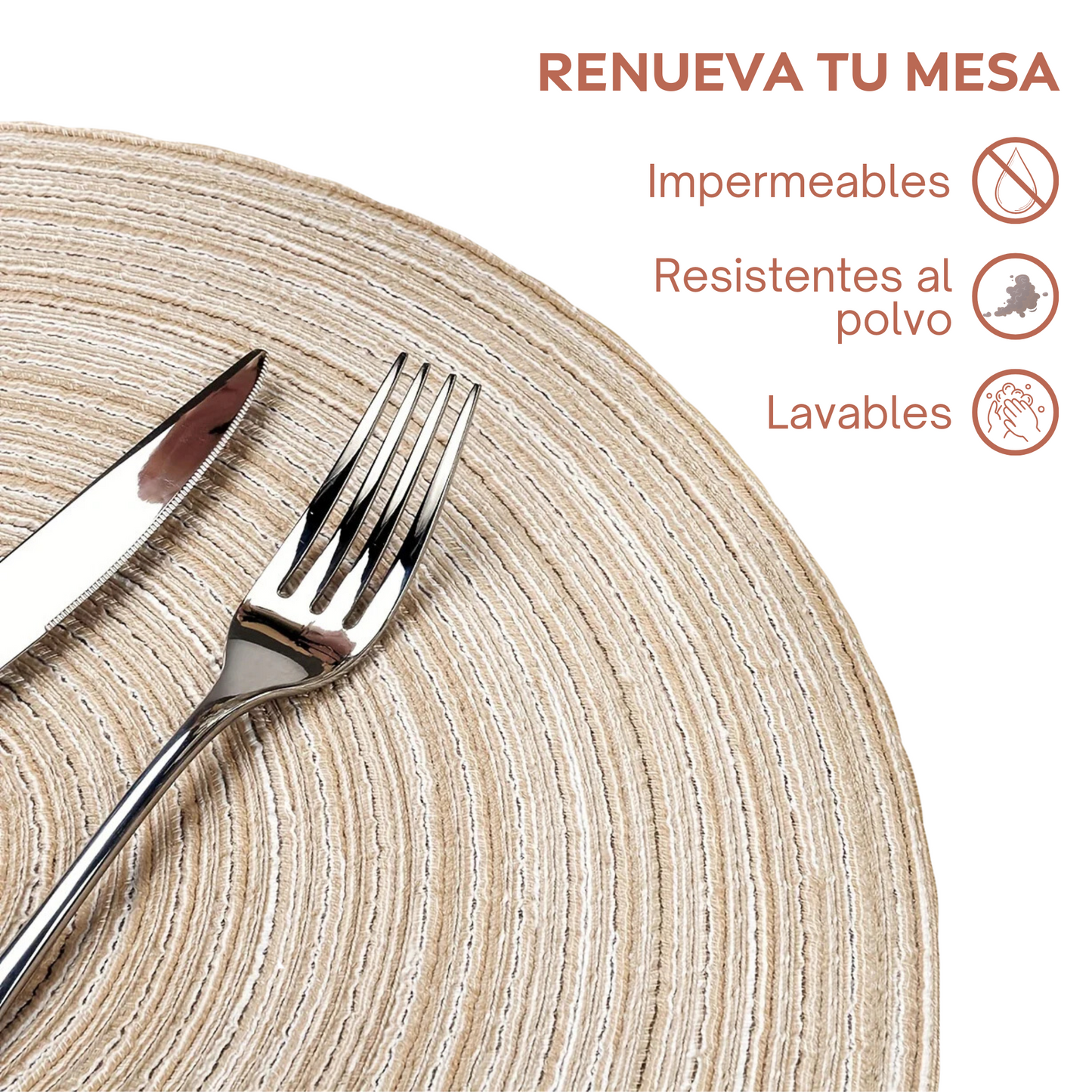 Set de 6 Manteles Individuales Premium Redondos Trenzados - Lavables, Impermeables, Antideslizantes y Resistentes al Calor