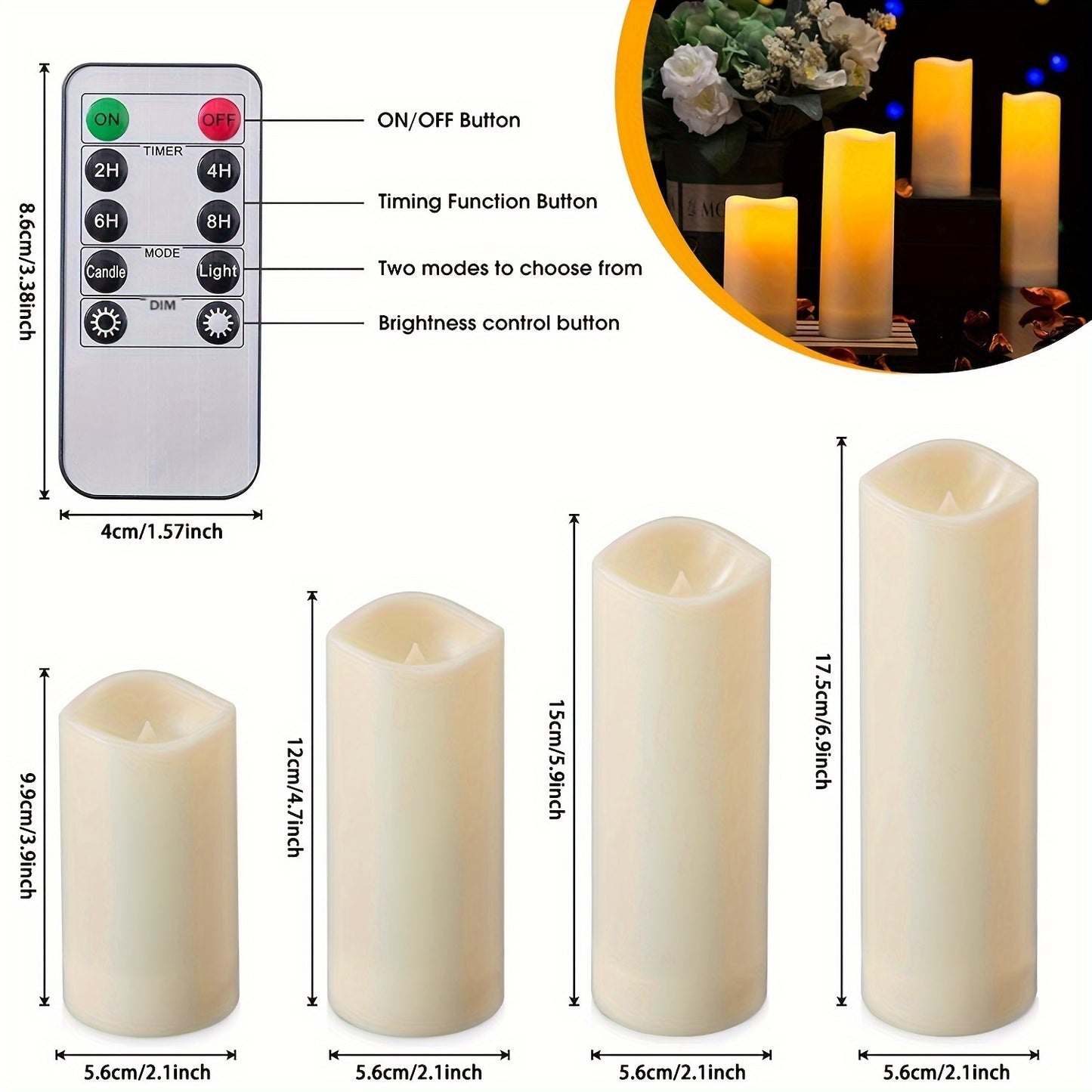 Juego de Velas LED Sin Llama con Control Remoto, Temporizador 2/4/6/8H, Perfectas para Decoración de Hogar, Bodas y Navidad