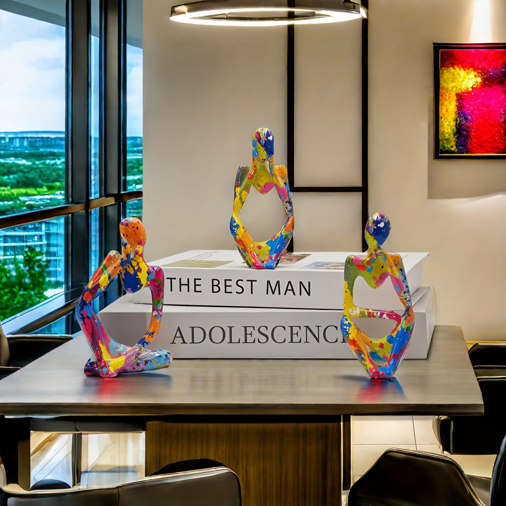 Set de 3 Estatuas de Pensamiento Creativo - Escultura Abstracta en Resina, Decoración de Escritorio, para Sala, Recámara y Bodas