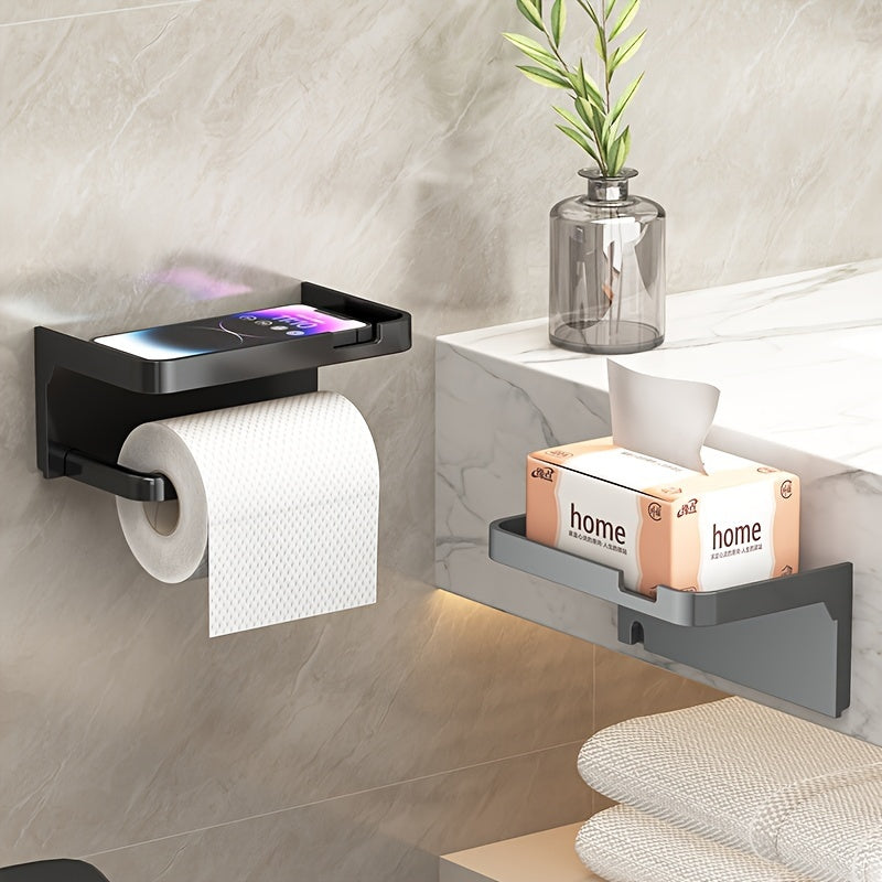 Portarrollos de Papel Higiénico Autoadhesivo con Soporte para Teléfono, Instalación sin Taladro, Organizador de Baño con Acabado Pulido
