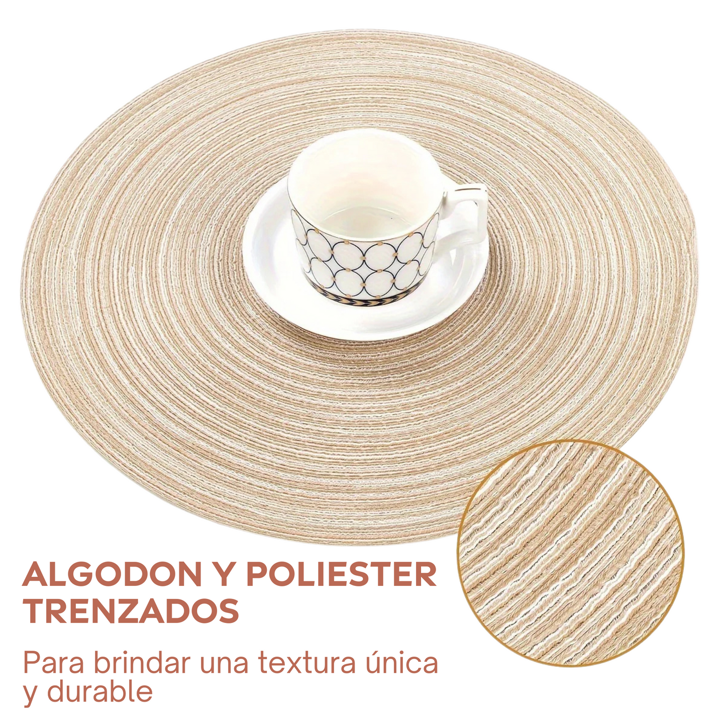 Set de 6 Manteles Individuales Premium Redondos Trenzados - Lavables, Impermeables, Antideslizantes y Resistentes al Calor