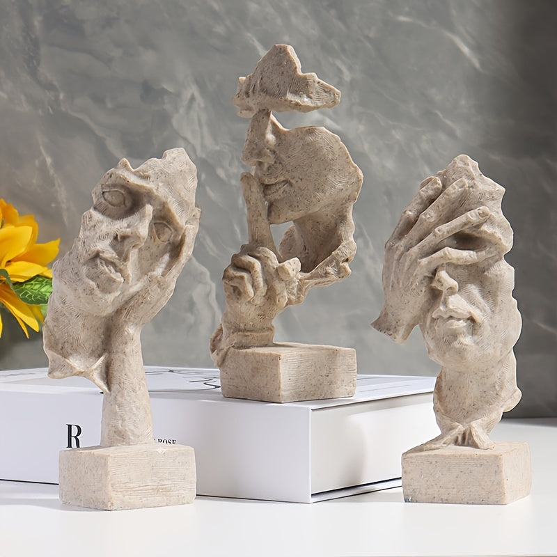 Estatuas Abstractas del Pensador en Resina - 3 Piezas, Arte Contemplativo para Decoración Moderna