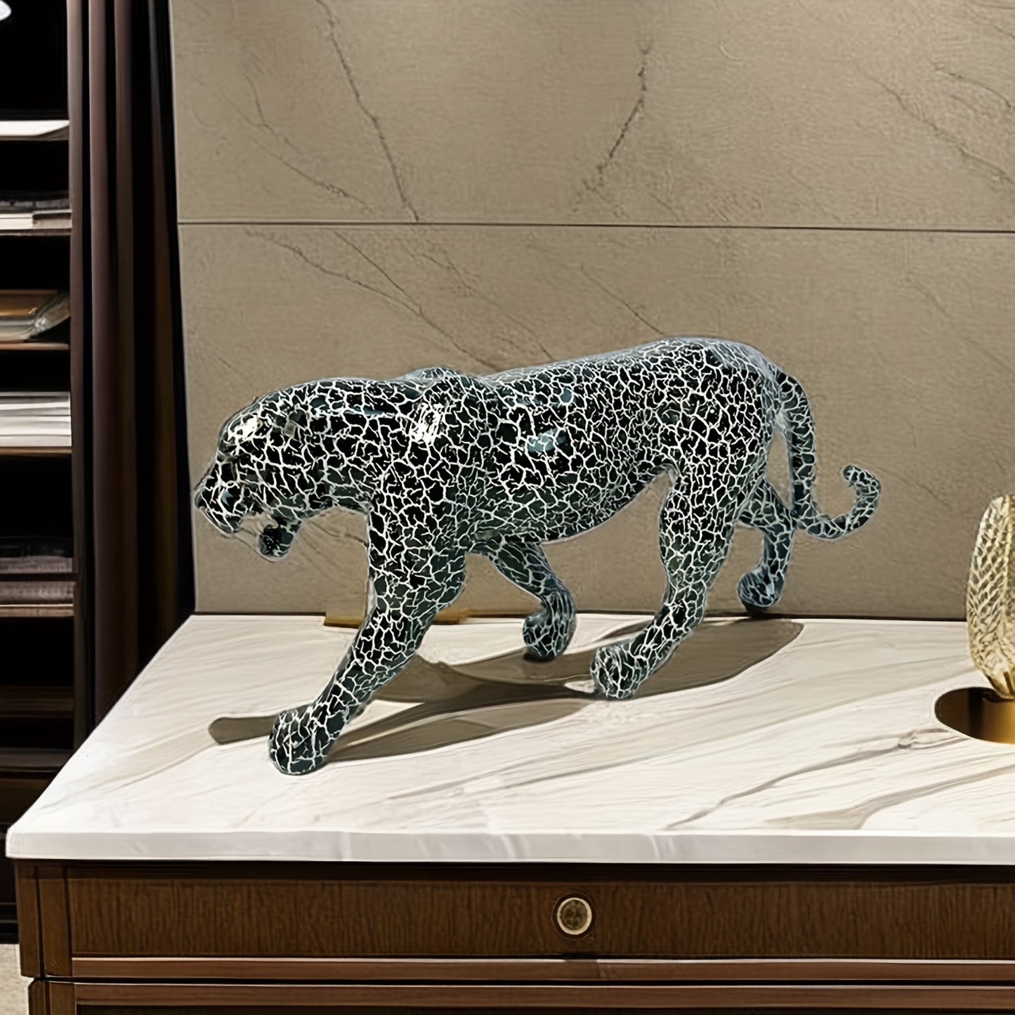 Estatua Moderna de Leopardo - Escultura Geométrica de Resina, Decoración Realista de Animal para el Hogar, Sala, Bar, Café, Oficina - Adorno Versátil para Interior/Exterior