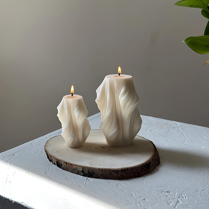 Vela Aromática Hecha a Mano con Cera de Soya y Cera de Abeja - Diseño Geométrico en Forma de Onda, Relajante, para Decoración de Hogar y Regalos, Columnar, Moderna