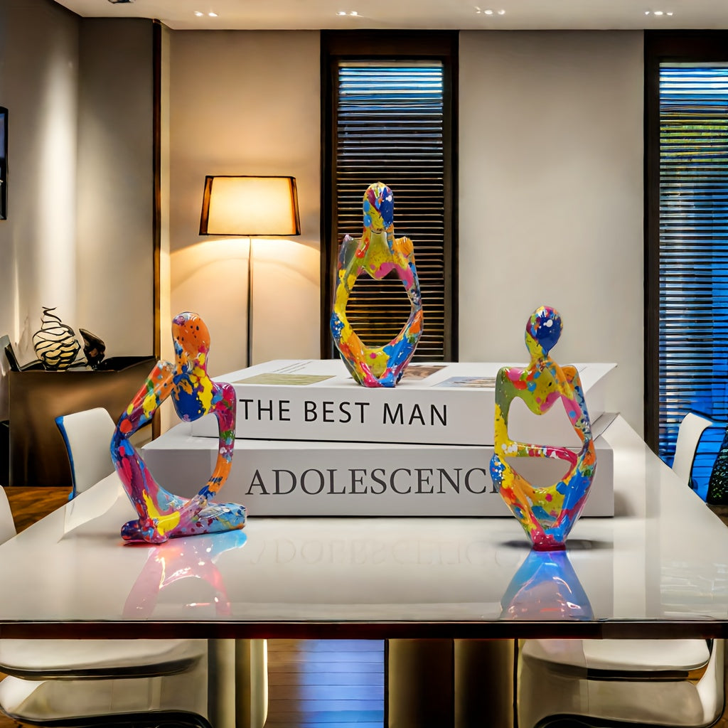 Set de 3 Estatuas de Pensamiento Creativo - Escultura Abstracta en Resina, Decoración de Escritorio, para Sala, Recámara y Bodas