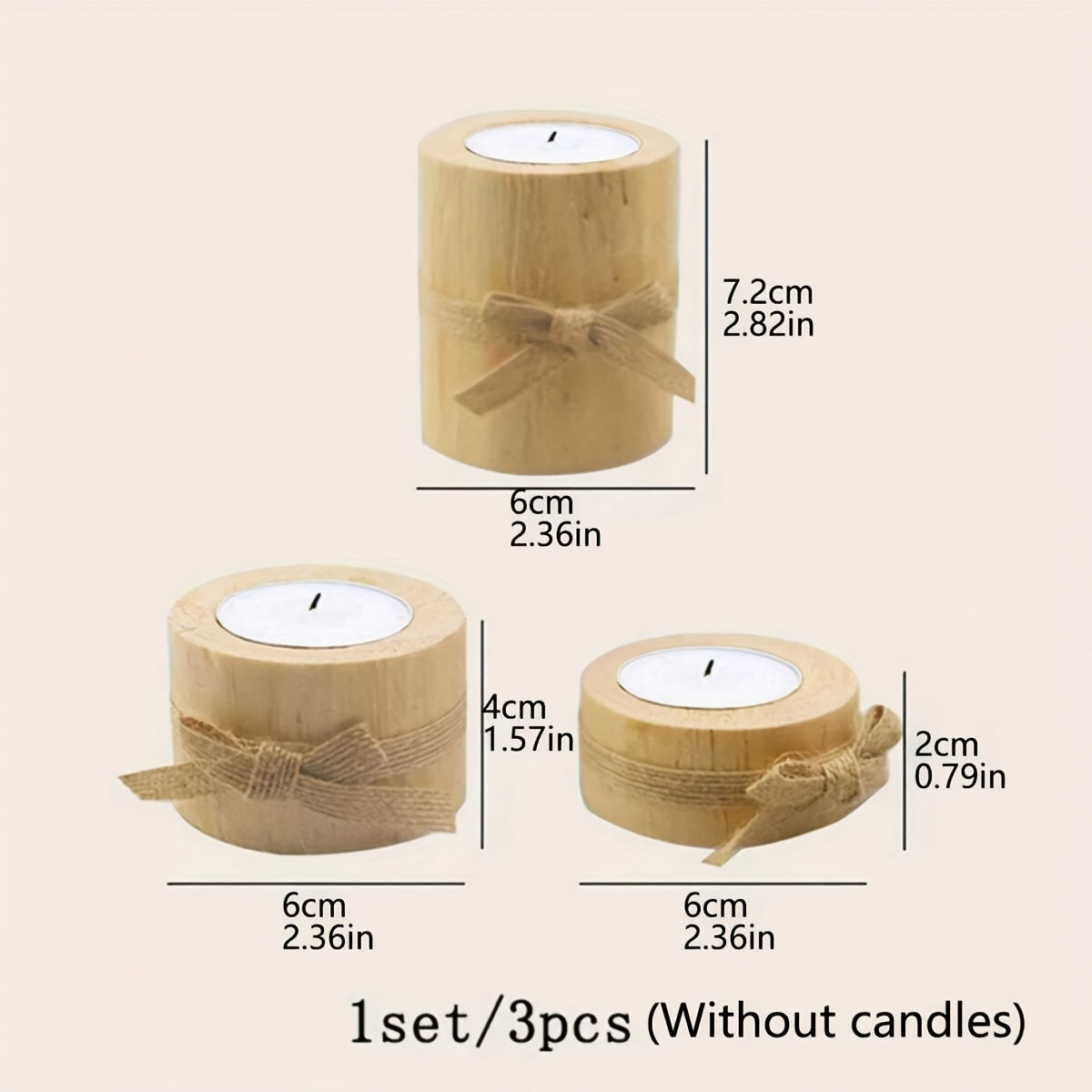 Set de 3 Candelabros Cilíndricos de Madera Artesanales, Soportes para Velas de Cera, Decoración Creativa para el Hogar, Hechos a Mano, Portavelas de Pino