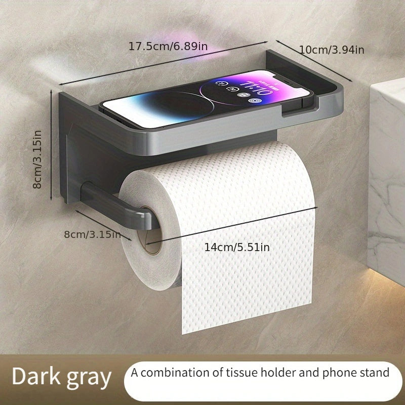 Portarrollos de Papel Higiénico Autoadhesivo con Soporte para Teléfono, Instalación sin Taladro, Organizador de Baño con Acabado Pulido