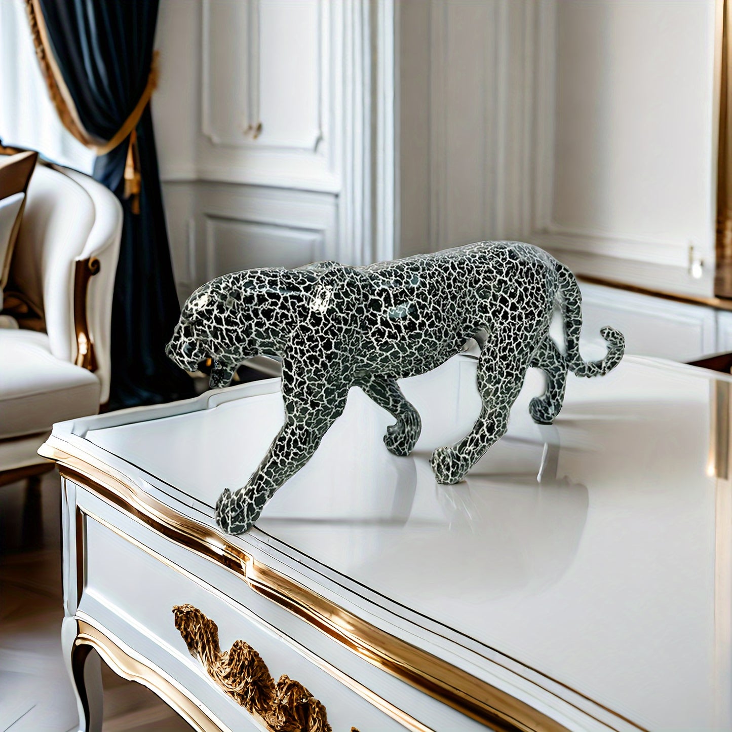 Estatua Moderna de Leopardo - Escultura Geométrica de Resina, Decoración Realista de Animal para el Hogar, Sala, Bar, Café, Oficina - Adorno Versátil para Interior/Exterior