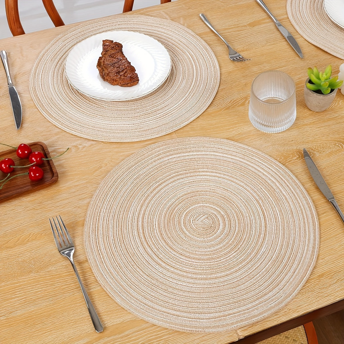 Set de 6 Manteles Individuales Premium Redondos Trenzados - Lavables, Impermeables, Antideslizantes y Resistentes al Calor