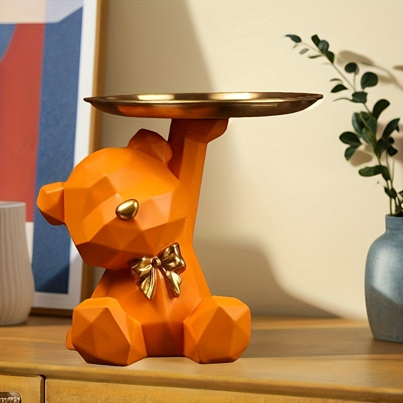 Bandeja Decorativa de Resina con Oso - Ideal para Decoración del Hogar y Oficina