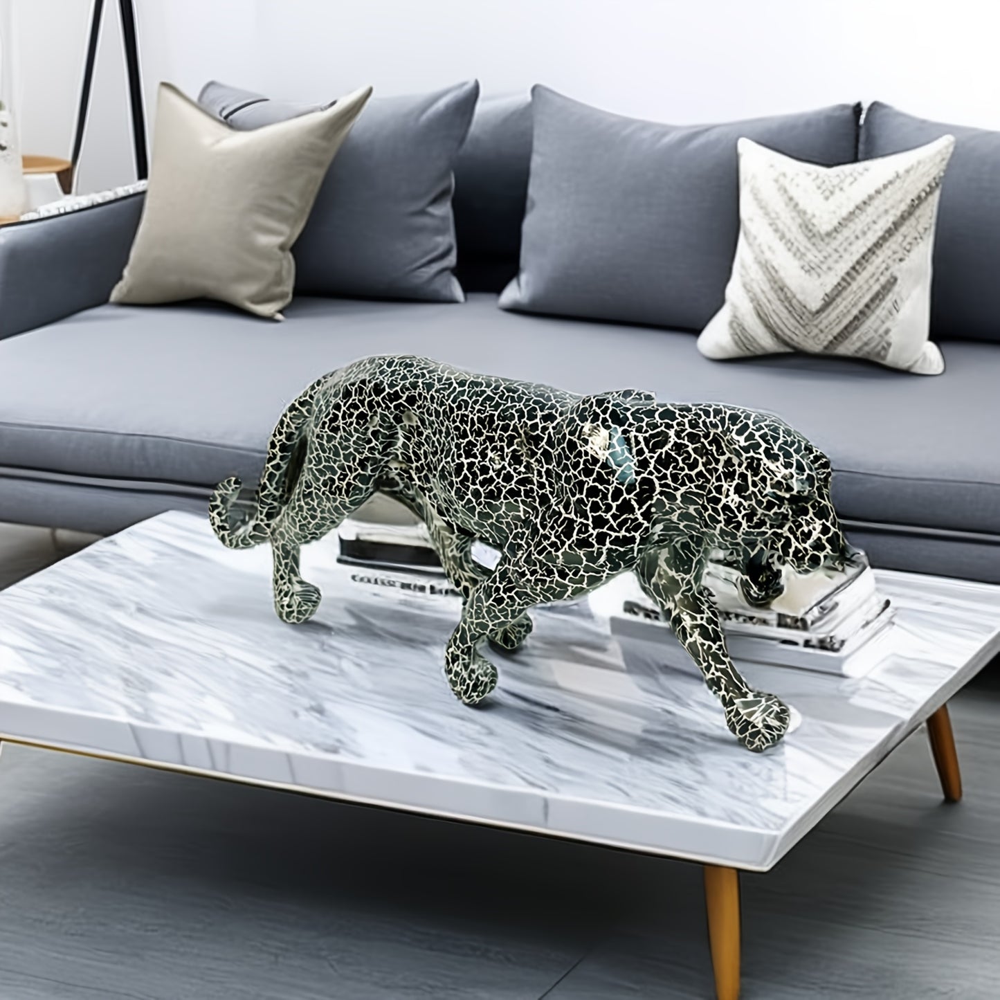 Estatua Moderna de Leopardo - Escultura Geométrica de Resina, Decoración Realista de Animal para el Hogar, Sala, Bar, Café, Oficina - Adorno Versátil para Interior/Exterior