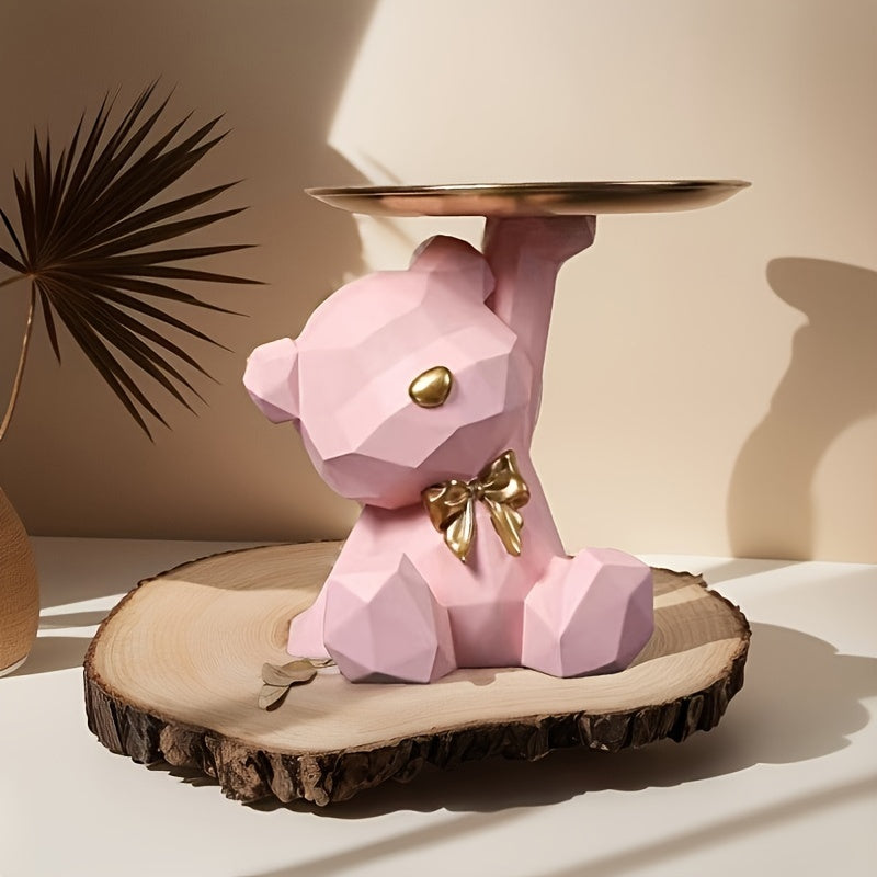 Bandeja Decorativa de Resina con Oso - Ideal para Decoración del Hogar y Oficina
