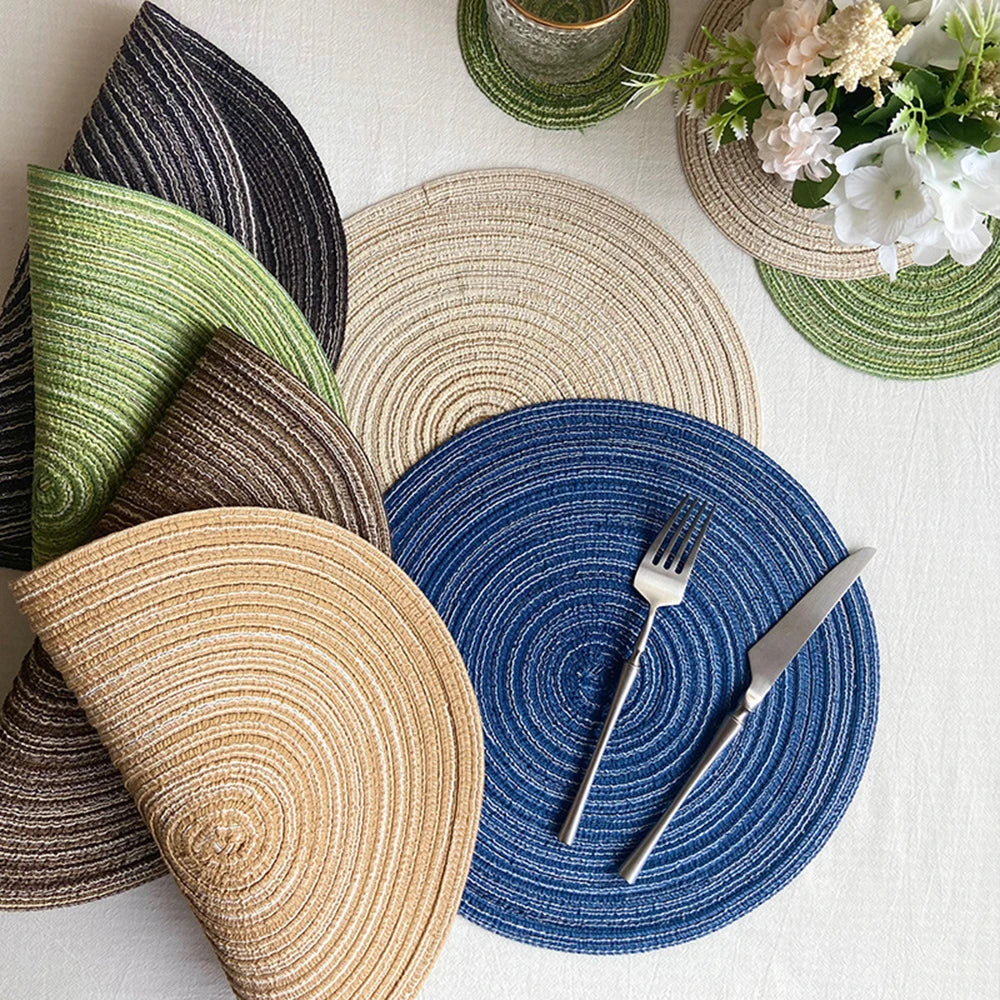 Set de 4 Manteles Individuales Redondos Trenzados - Anti-deslizantes, Ecológicos y Resistentes para Mesa de Comedor
