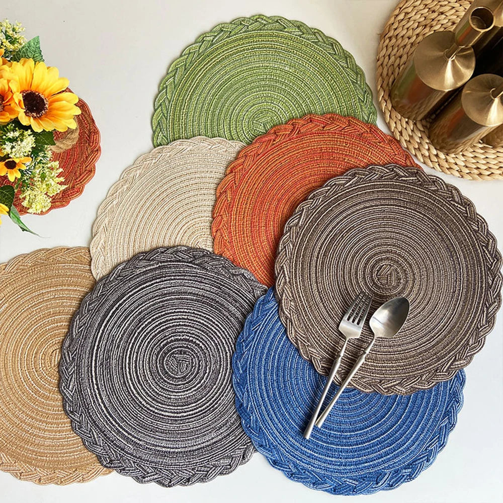 Set de 4 Manteles Individuales Redondos Trenzados - Anti-deslizantes, Ecológicos y Resistentes para Mesa de Comedor