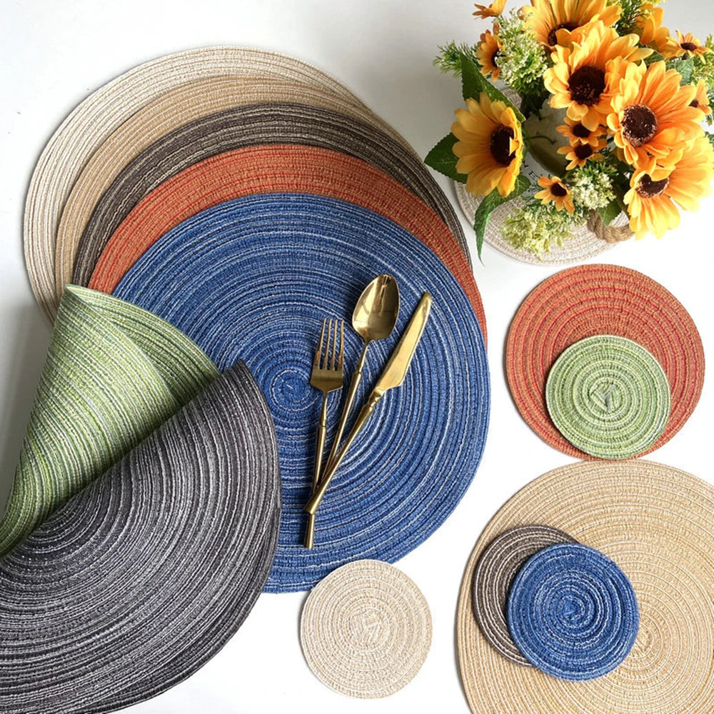 Set de 4 Manteles Individuales Redondos Trenzados - Anti-deslizantes, Ecológicos y Resistentes para Mesa de Comedor