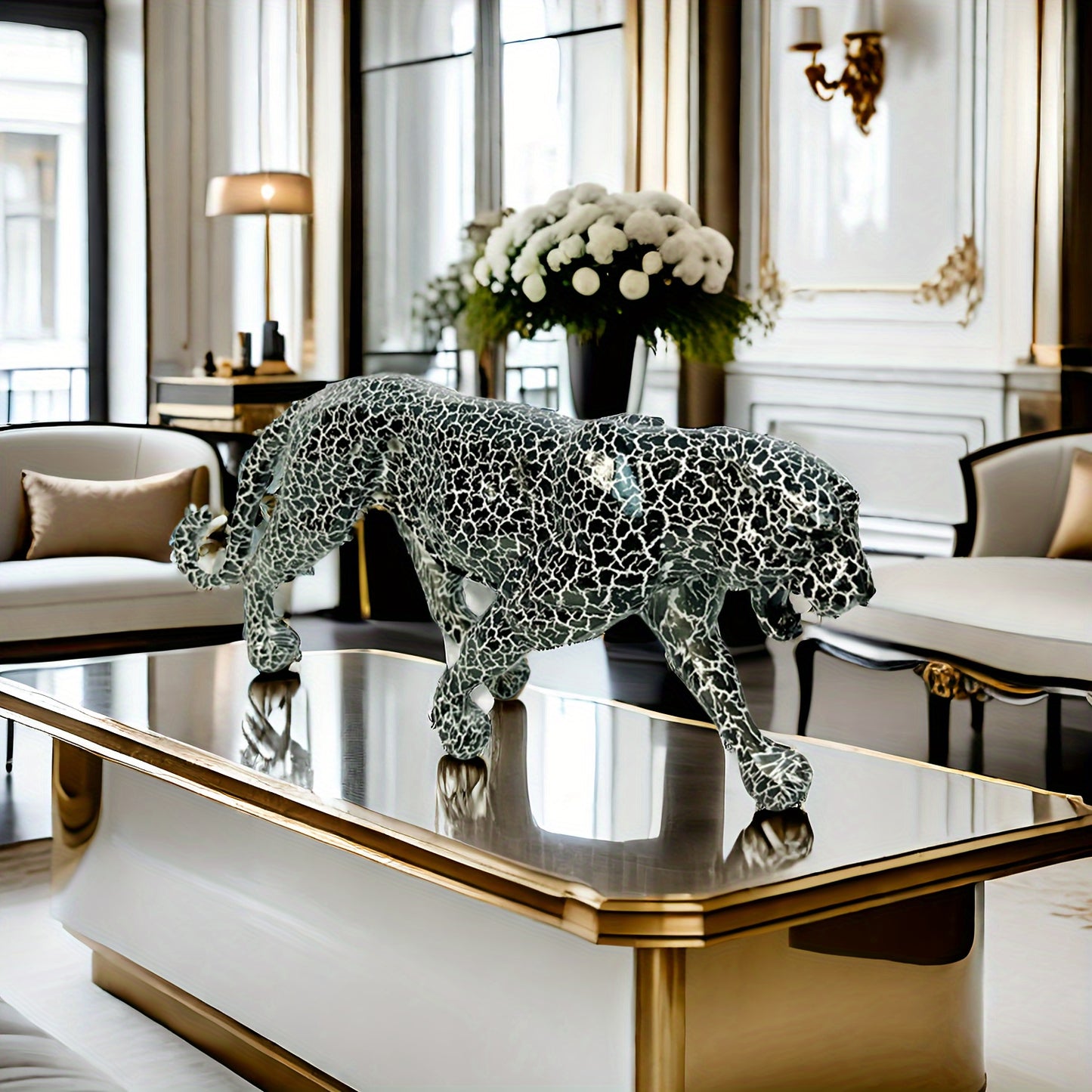 Estatua Moderna de Leopardo - Escultura Geométrica de Resina, Decoración Realista de Animal para el Hogar, Sala, Bar, Café, Oficina - Adorno Versátil para Interior/Exterior