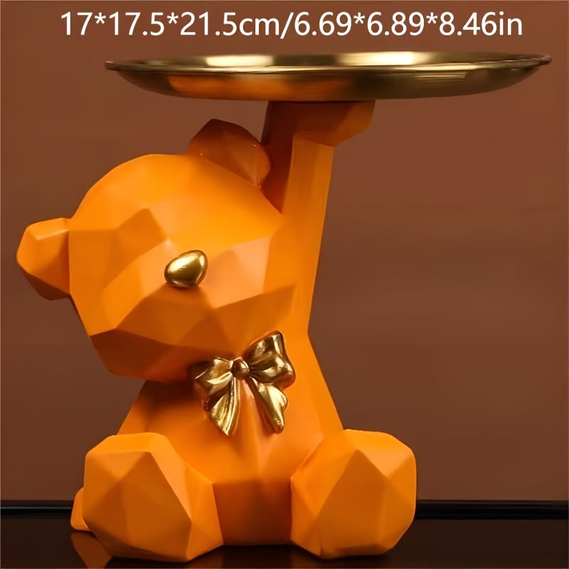 Bandeja Decorativa de Resina con Oso - Ideal para Decoración del Hogar y Oficina