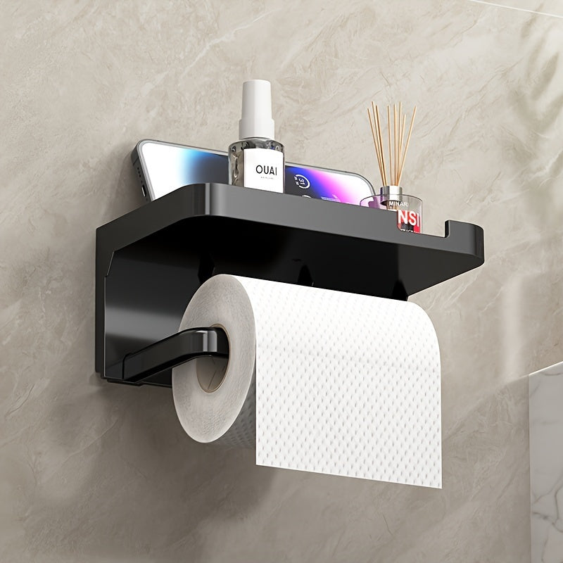 Portarrollos de Papel Higiénico Autoadhesivo con Soporte para Teléfono, Instalación sin Taladro, Organizador de Baño con Acabado Pulido