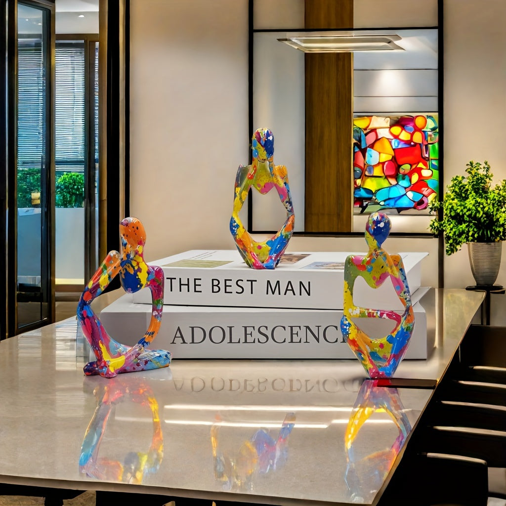 Set de 3 Estatuas de Pensamiento Creativo - Escultura Abstracta en Resina, Decoración de Escritorio, para Sala, Recámara y Bodas