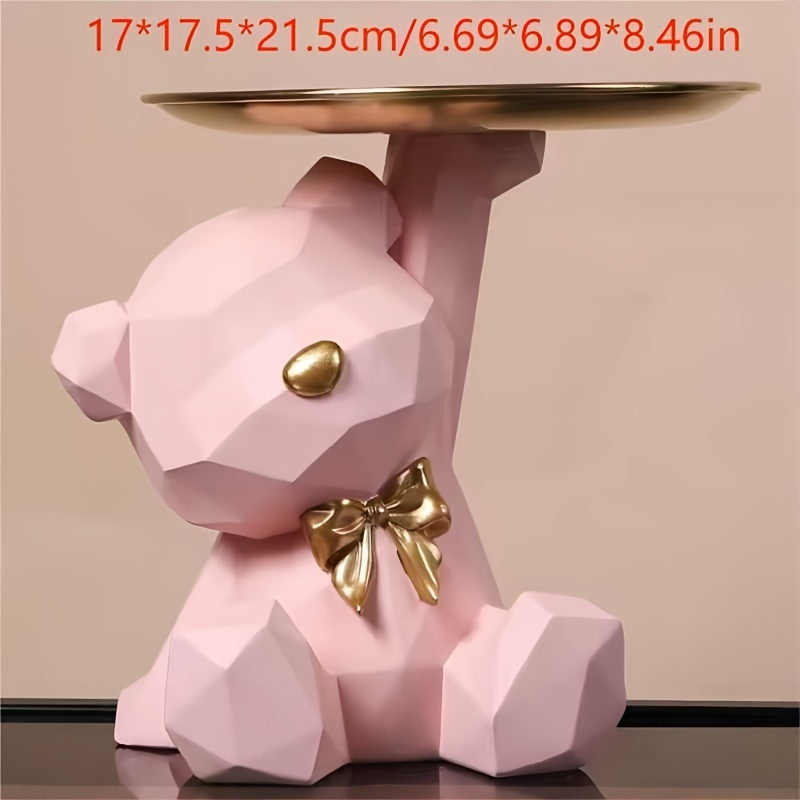 Bandeja Decorativa de Resina con Oso - Ideal para Decoración del Hogar y Oficina
