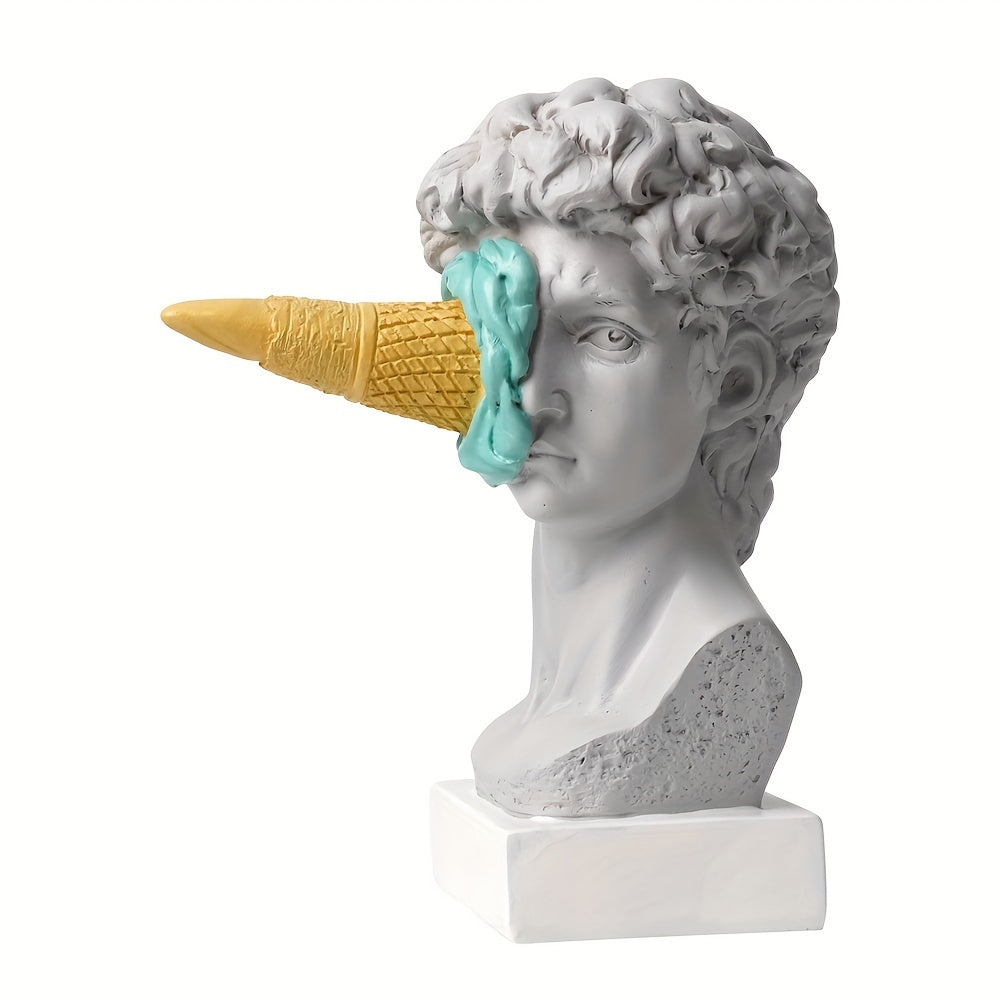 Escultura de Resina David con Cono de Helado - Figura Decorativa Europea Moderna para Sala, Comedor, Oficina, Uso Interior y Exterior