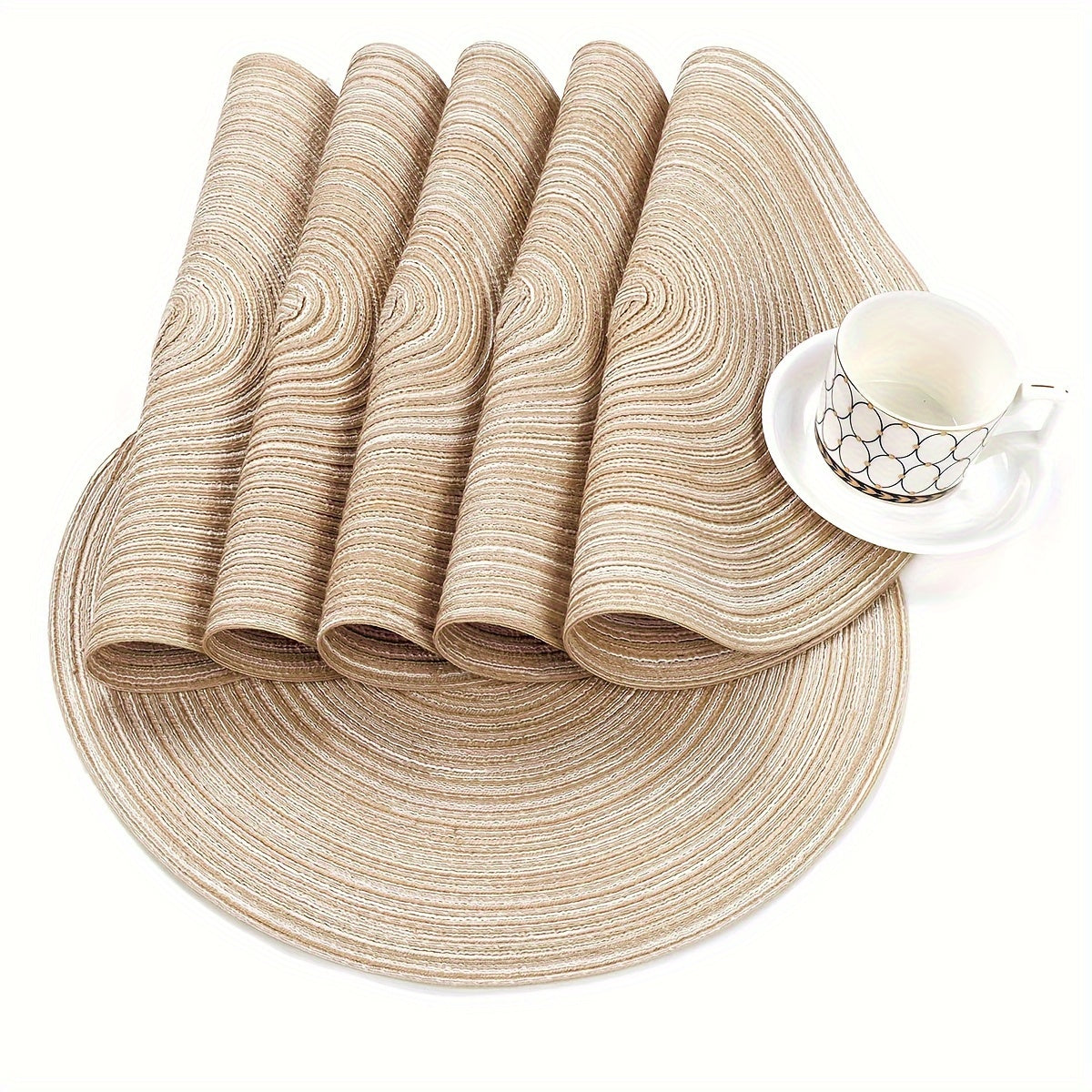 Set de 6 Manteles Individuales Premium Redondos Trenzados - Lavables, Impermeables, Antideslizantes y Resistentes al Calor