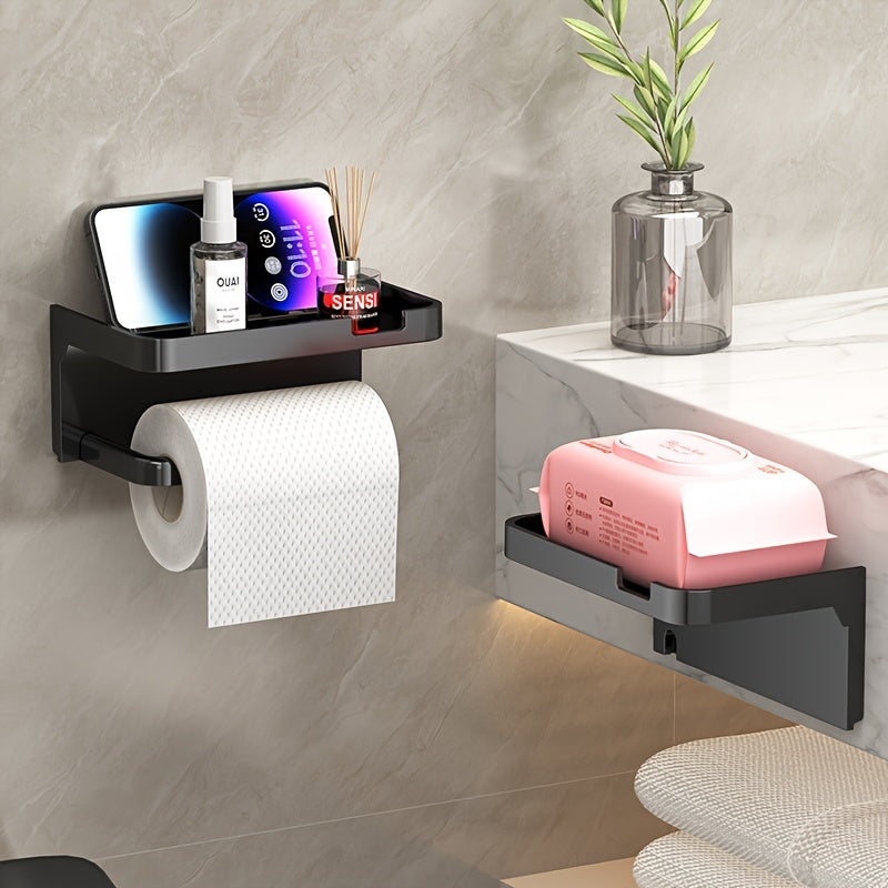 Portarrollos de Papel Higiénico Autoadhesivo con Soporte para Teléfono, Instalación sin Taladro, Organizador de Baño con Acabado Pulido