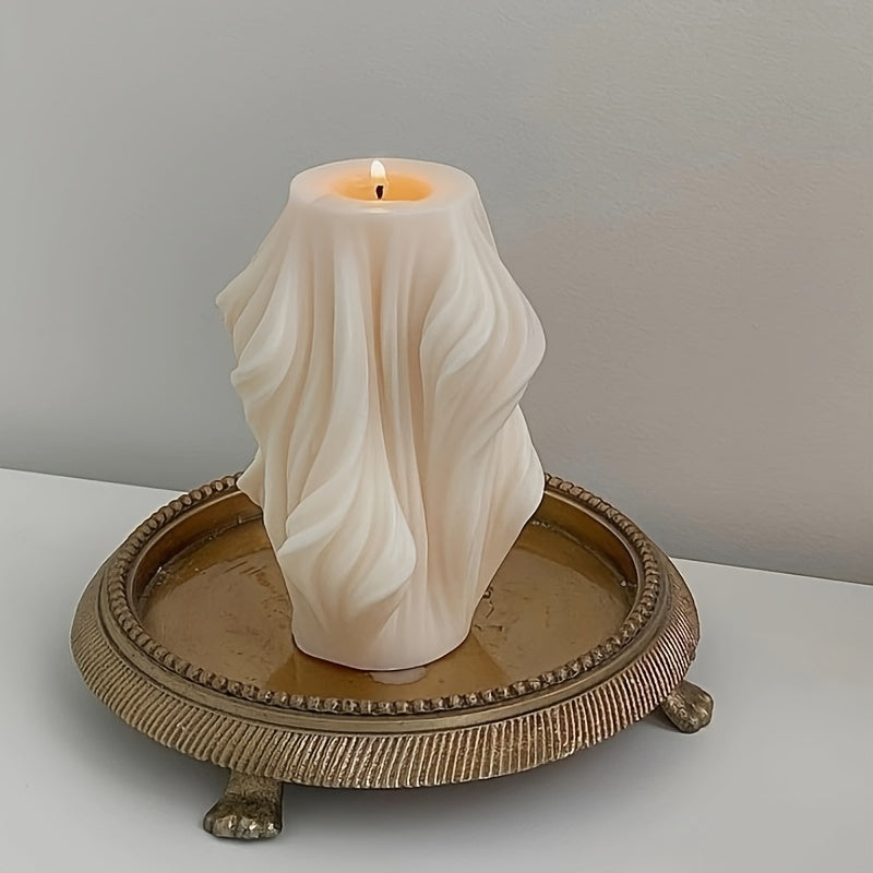 Vela Aromática Hecha a Mano con Cera de Soya y Cera de Abeja - Diseño Geométrico en Forma de Onda, Relajante, para Decoración de Hogar y Regalos, Columnar, Moderna