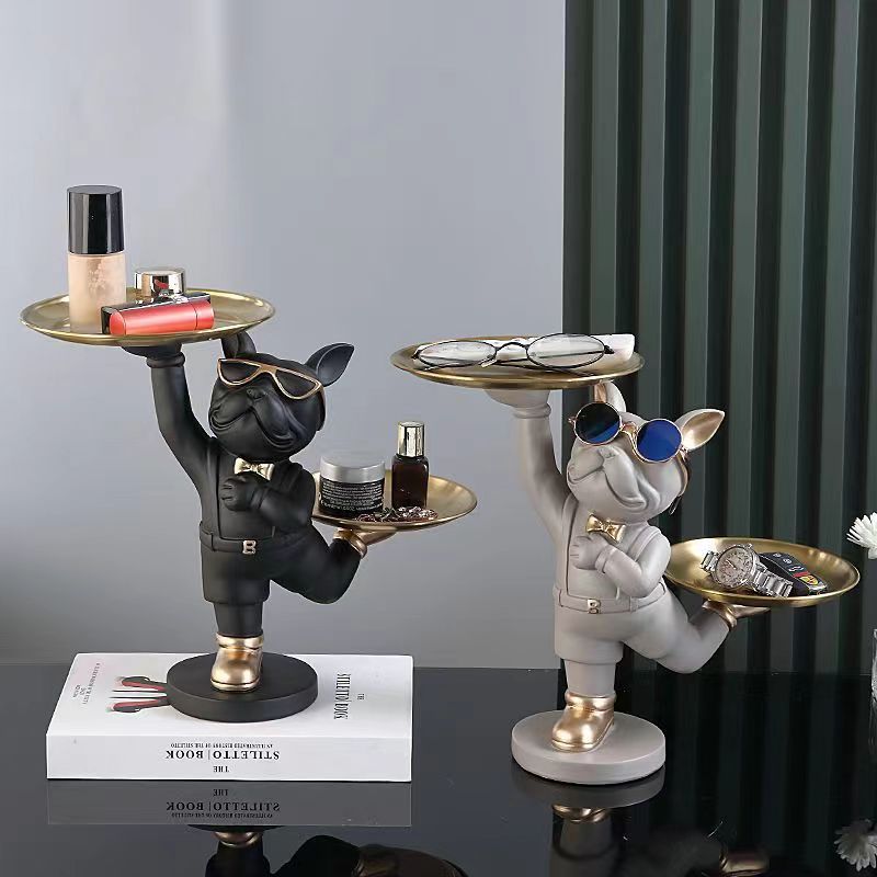 Figura de Bulldog con Bandeja - Perfecta para Llaves, Cartera, Joyería y Teléfonos | Sostiene Frutas y Bocadillos | Regalo Ideal de Decoración para el Hogar