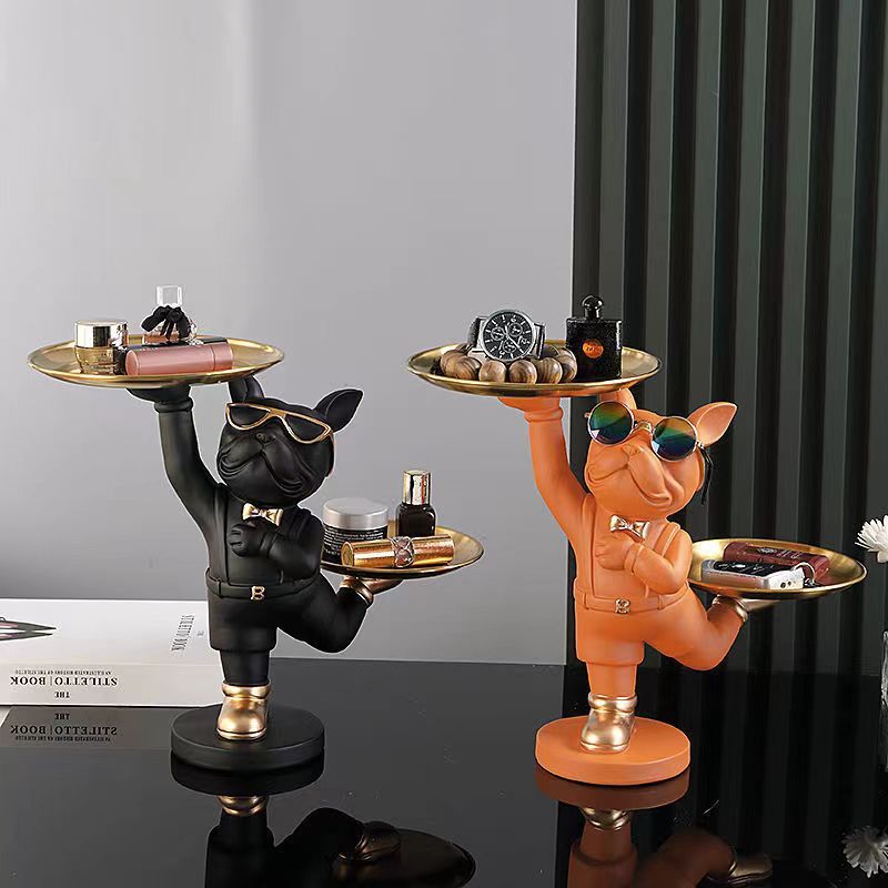 Figura de Bulldog con Bandeja - Perfecta para Llaves, Cartera, Joyería y Teléfonos | Sostiene Frutas y Bocadillos | Regalo Ideal de Decoración para el Hogar