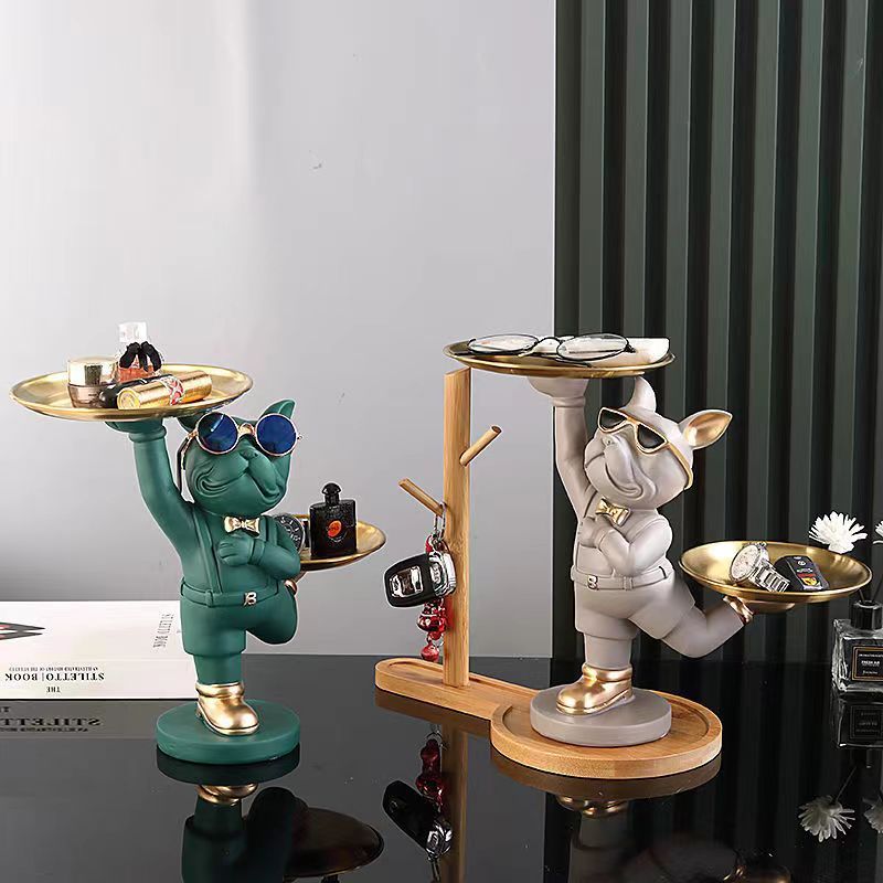 Figura de Bulldog con Bandeja - Perfecta para Llaves, Cartera, Joyería y Teléfonos | Sostiene Frutas y Bocadillos | Regalo Ideal de Decoración para el Hogar