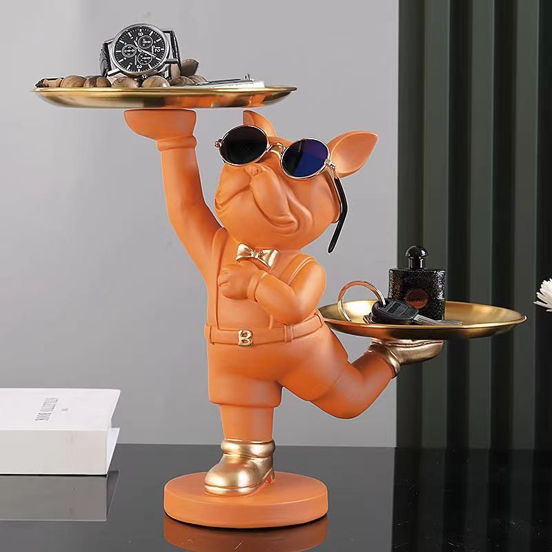 Figura de Bulldog con Bandeja - Perfecta para Llaves, Cartera, Joyería y Teléfonos | Sostiene Frutas y Bocadillos | Regalo Ideal de Decoración para el Hogar