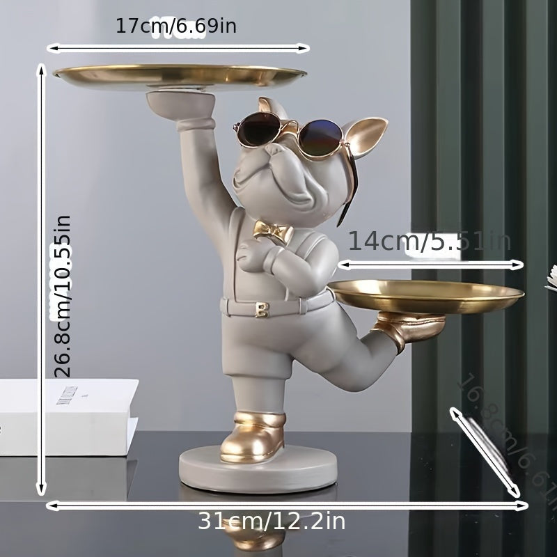 Figura de Bulldog con Bandeja - Perfecta para Llaves, Cartera, Joyería y Teléfonos | Sostiene Frutas y Bocadillos | Regalo Ideal de Decoración para el Hogar