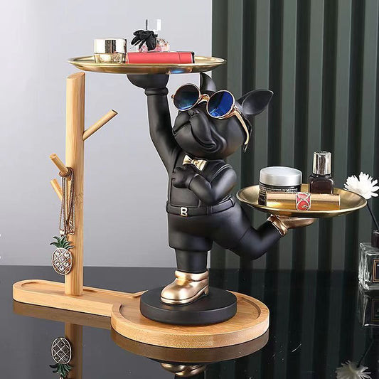 Figura de Bulldog con Bandeja - Perfecta para Llaves, Cartera, Joyería y Teléfonos | Sostiene Frutas y Bocadillos | Regalo Ideal de Decoración para el Hogar