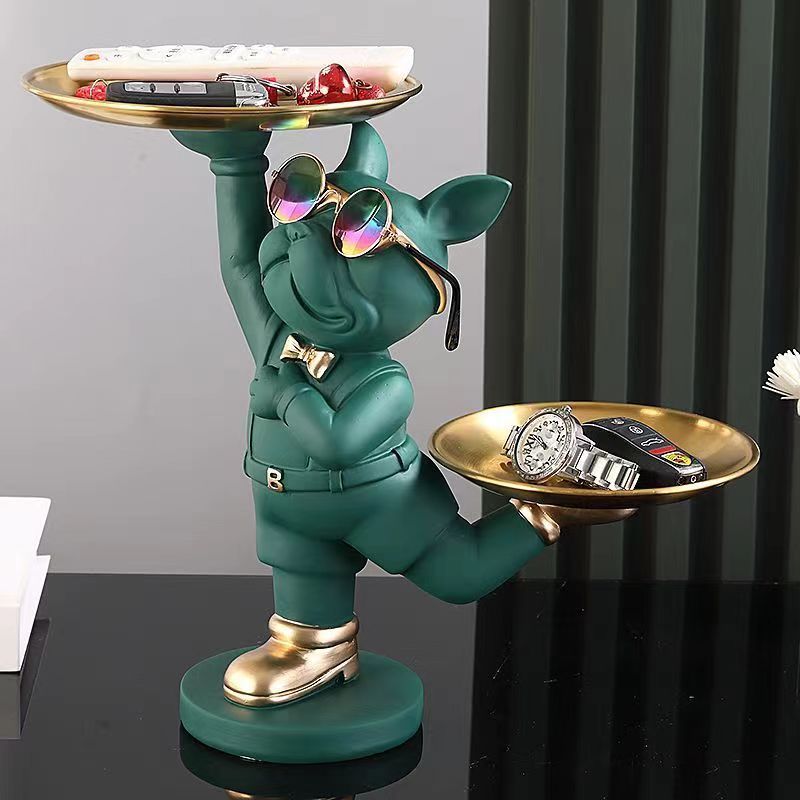 Figura de Bulldog con Bandeja - Perfecta para Llaves, Cartera, Joyería y Teléfonos | Sostiene Frutas y Bocadillos | Regalo Ideal de Decoración para el Hogar