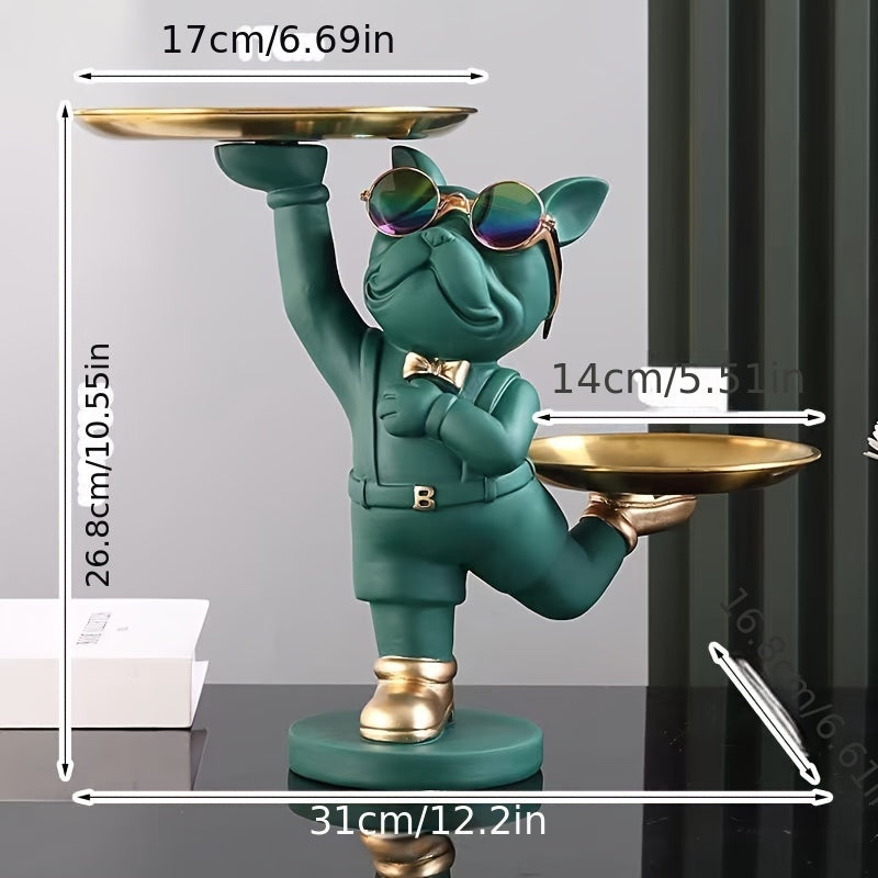 Figura de Bulldog con Bandeja - Perfecta para Llaves, Cartera, Joyería y Teléfonos | Sostiene Frutas y Bocadillos | Regalo Ideal de Decoración para el Hogar