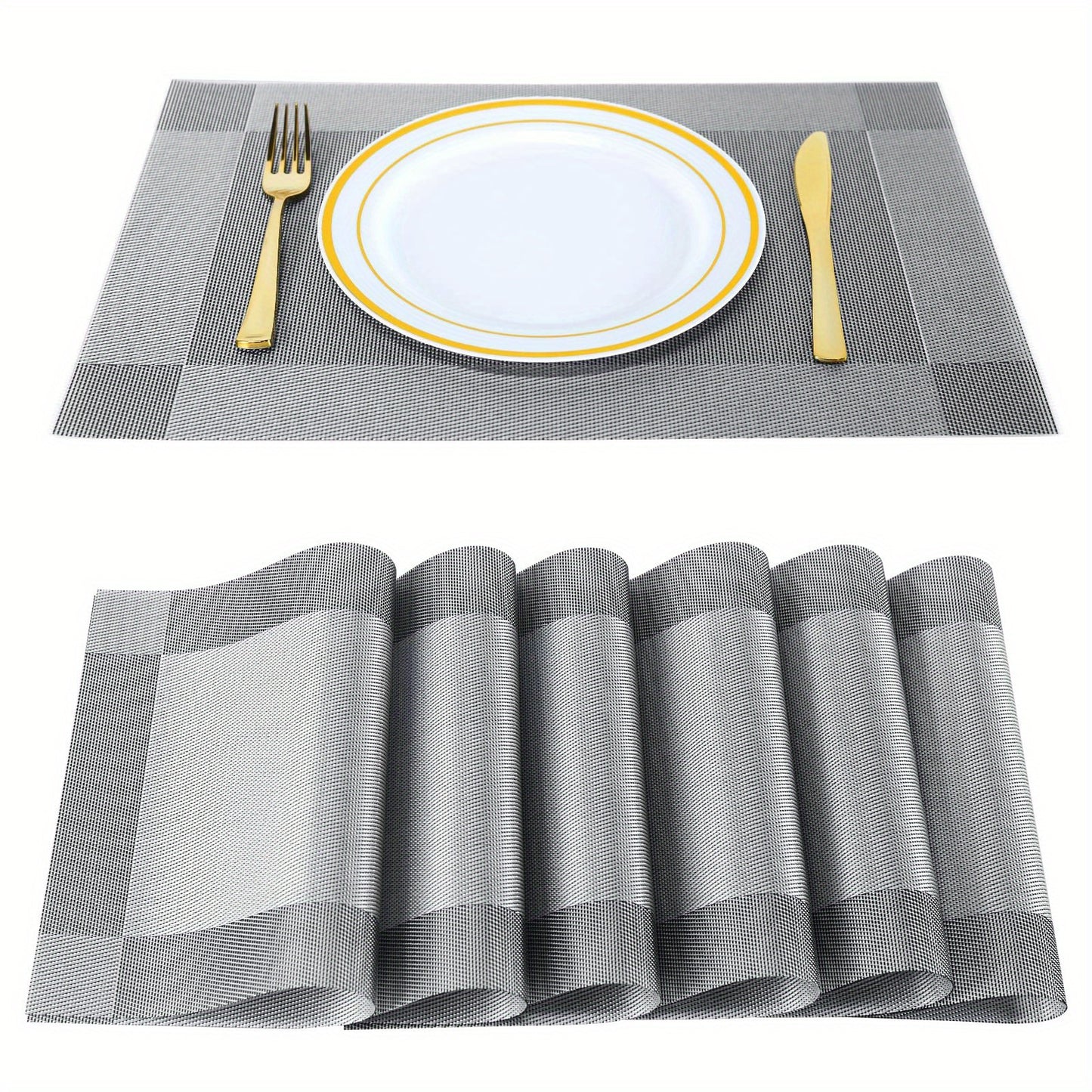 Set de 6 Manteles Individuales Rectangulares PVC - Impermeables, Resistentes al Calor, Ideales para Decoración de Mesa y Hogar