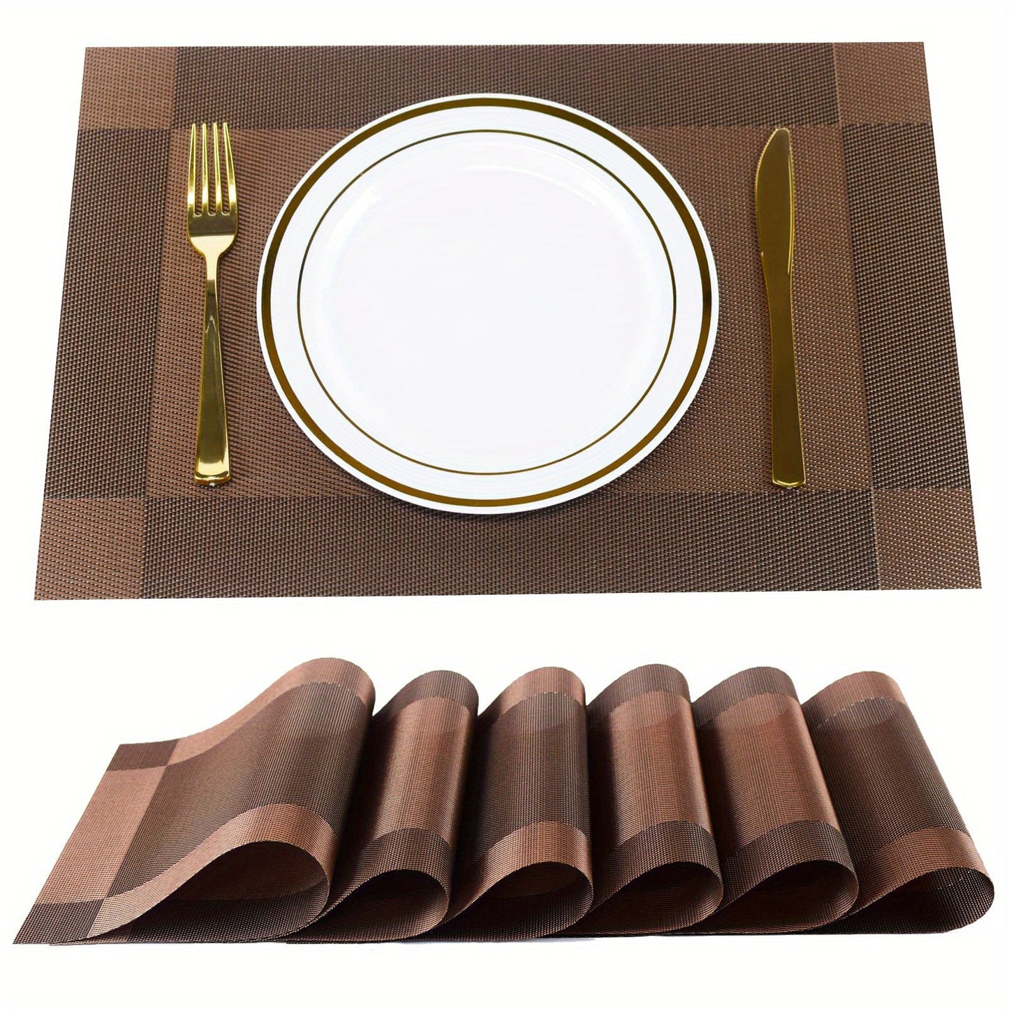 Set de 6 Manteles Individuales Rectangulares PVC - Impermeables, Resistentes al Calor, Ideales para Decoración de Mesa y Hogar