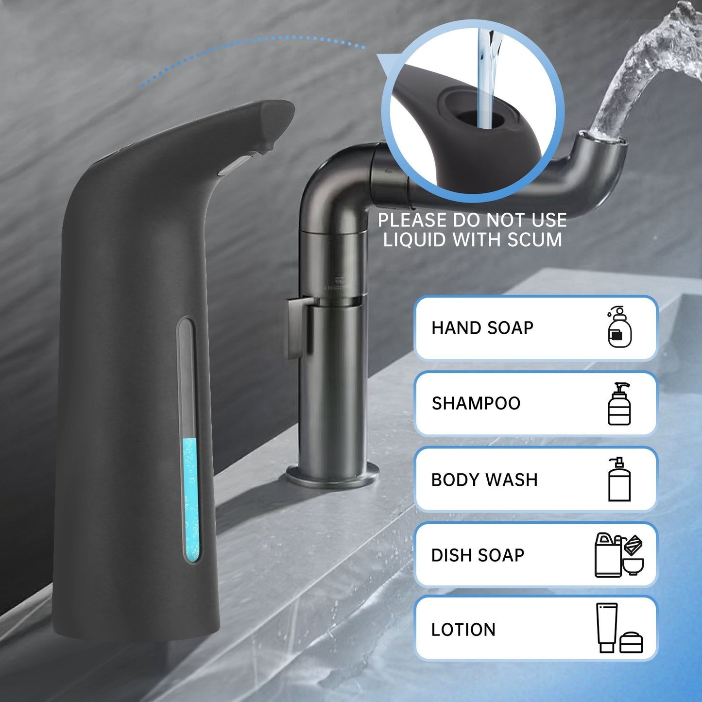 Dispensador Automático de Jabón con Sensor Infrarrojo, Generador de Espuma, Impermeable, Operación Sin Contacto, Ideal para Baño, Cocina y Oficina