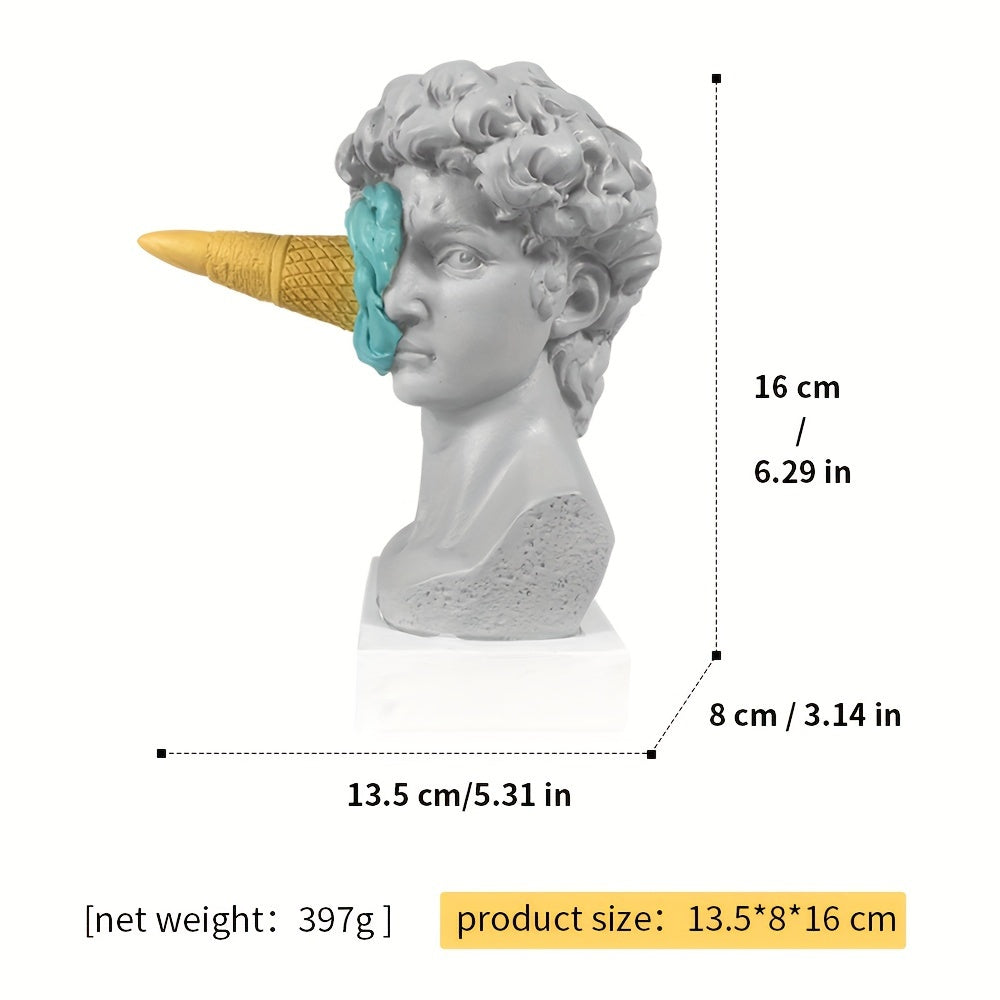 Escultura de Resina David con Cono de Helado - Figura Decorativa Europea Moderna para Sala, Comedor, Oficina, Uso Interior y Exterior