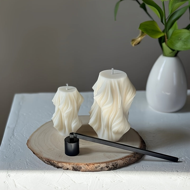 Vela Aromática Hecha a Mano con Cera de Soya y Cera de Abeja - Diseño Geométrico en Forma de Onda, Relajante, para Decoración de Hogar y Regalos, Columnar, Moderna