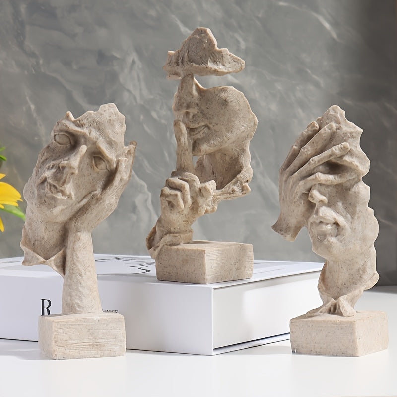 Estatuas Abstractas del Pensador en Resina - 3 Piezas, Arte Contemplativo para Decoración Moderna