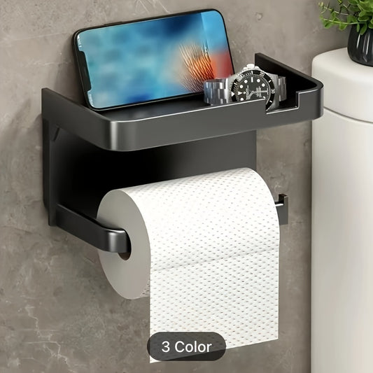 Portarrollos de Papel Higiénico Autoadhesivo con Soporte para Teléfono, Instalación sin Taladro, Organizador de Baño con Acabado Pulido